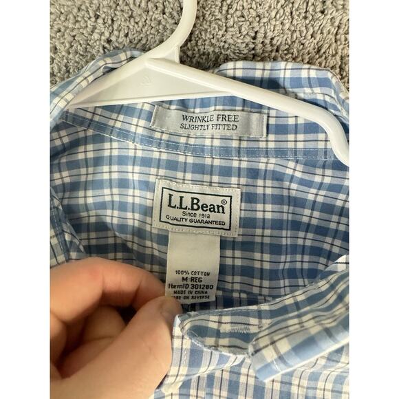 LL Bean Polo Men's M Blue Long Sleeve Plaid Wrinkle Free Slightly Fitted - Picture 8 of 11